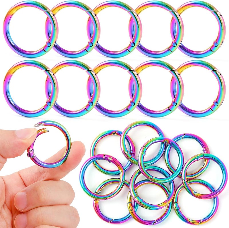 PECMER 1 Inch Spring O Rings Buckles-10 Pcs Rinbow Spring Gate Rings Clasps for Purse Shoulder Bag-Round Spring Hooks Carabiner Snap Clips for Handbag Key Chains DIY Crafts - Image 1